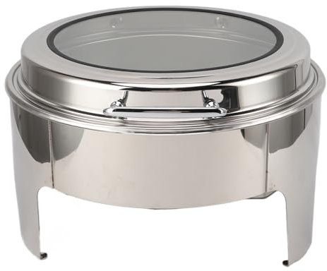 ElevateIQ 6L Round Stainless Steel Chafing Dish with Glass Lid, Thicken Buffet Server for Events Wedding Camping Dinner (1 Full Size Pan)