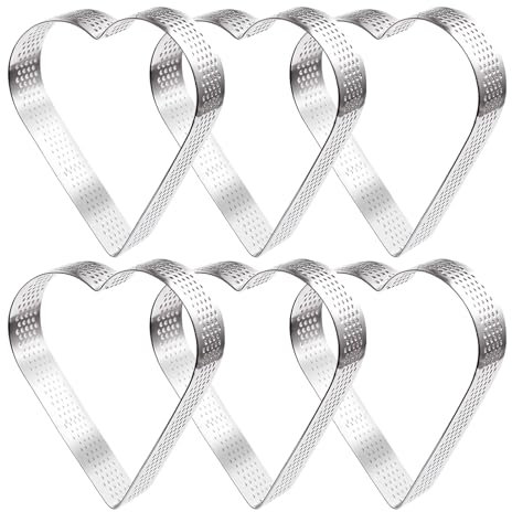 Pasdrucn Ensemble De Cercles à Gâteau en Acier Inoxydable, Moules à Tarte en Forme De Cœur, Mini Moule à Gâteau, Cercle à Gâteau en Forme De Cœur pour Accessoires De Pâtisserie (6Pcs)