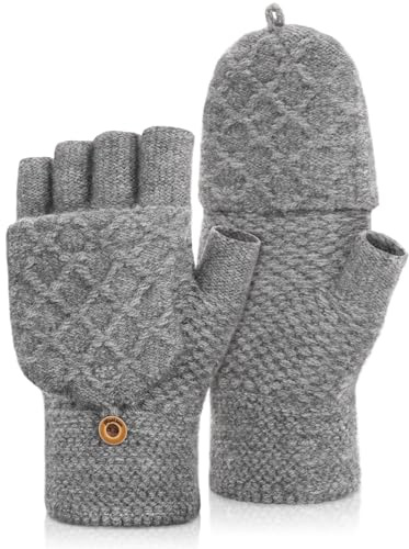 MELLIEX Fingerlose Handschuhe mit Flip-Top, Strick Halb Fingerhandschuhe, Winter Thermohandschuhe für Damen und Herren