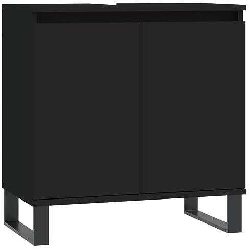 HETFTJN Waschbeckenunterschrank Gäste Wc Badmöbel Set Badezimmer Unterschrank Waschbecken Hochschrank Badezimmer - Badschrank Schwarz 58x33x60 cm Holzwerkstoff für Hotels Badezimmer Gästezimmer