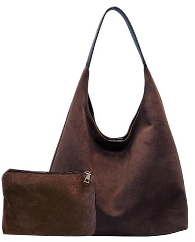 Generisch Wildleder Tote Bag - Uni Shoulder Bag, Shopper, Damen Vintage Handtasche, Slouchy Hobo Tasche