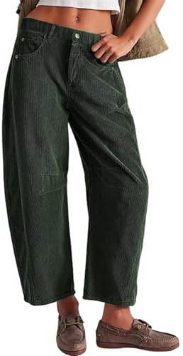 SotRong - Pantalon en velours côtelé vintage pour femme - Pantalon tonneau taille mi-haut élastiquée - Pantalon décontracté coupe ample, baggy, jambes larges, style harem - Pantalon d'hiver chaud pour