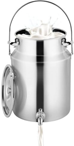 KELUNIS 5L/1.3gal Milk Can-304 Stainless Steel Milk Bucket with Spigot Wine Pail Bucket Tote Jug with Sealed Lid Heavy Duty Keep Food Dry And Fresh(5/10L,1.3/2.6gal),5L