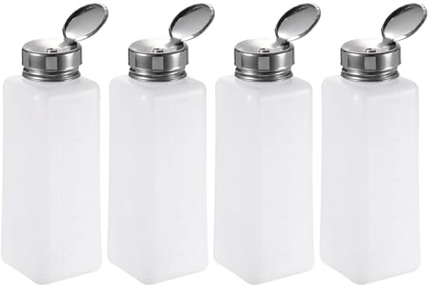 sourcing map 4 Pcs 500ML (17oz) Push Down Alcohol Dispenser Pump Liquid Press Empty Bottles Refillable Container for Acetone Cleanser Nail Polish Remover, White