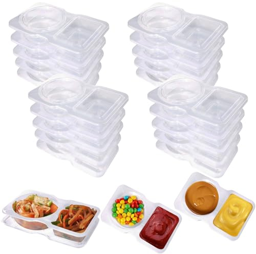 Surflyee 20 Stück Gewürzbehälter mit 2 Fächern, Snack und Dip Behälter | Wiederverwendbare Snack-Behälter, Mini-Kunststoff-Töpfe mit Deckel für Soßen, Snacks, mikrowellen- und kühlschrankfest