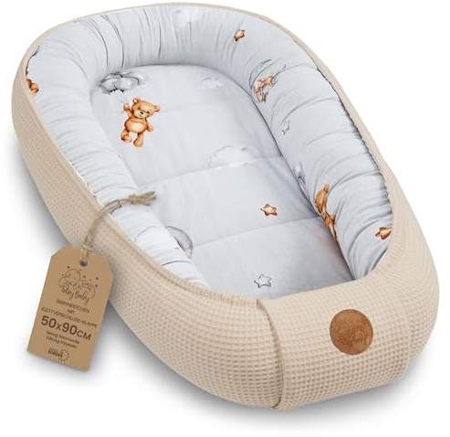 Totsy Baby Reductor de Cuna para Bebé 50x90cm – Nido Recién Nacido Acolchado Algodón Waffle – Nido Bebe Suave Transpirable Acogedor y Mullido para Cuna Moisés Cochecito Viaje Peluche B