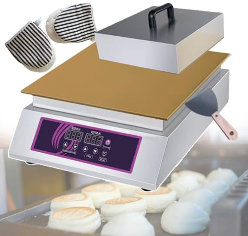 QUSYZD Máquina eléctrica para Hacer Waffles y Muffins Individuales con Placas calefactoras de 13,8 x 15 Pulgadas, Plancha eléctrica Comercial de Acero Inoxidable, 1300 W.,