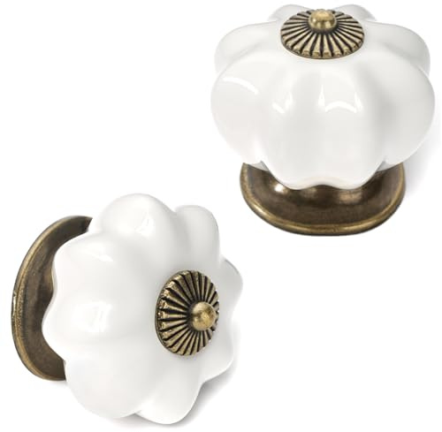ELEBUILD 12 Pack Ceramic Cabinet Knobs, White Kitchen Cupboard Pulls, 37mm Single Hole Handle, Classic Antique Pull Handle, Vintage Door Knobs for Chest of Drawer, Dresser, Wardrobe, Home Decoration | Decorative Door Knobs, Antique Single Hole Handle, Classic Drawer Pulls for Kitchen Cupboards, Chest of Drawers, Wardrobes