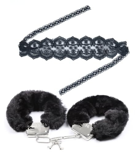 handschellen für sexspiele, 1 Stück schwarze Plüsch-Polizei Handschellen mit 2 Schlüsseln, 1 Augenbinde, Bondage-Sex-Requisiten, geeignet für Partys, Rollenspiele, Bondage-Spiele