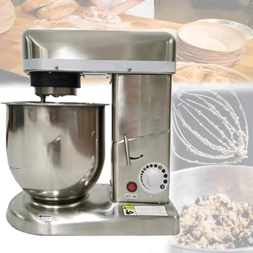 Batidora eléctrica de pie de 500 W, 3 velocidades, Cabezal inclinable, Bol de Acero Inoxidable de 7/10 L, Gancho para Masa, batidor de Varillas, 10 L