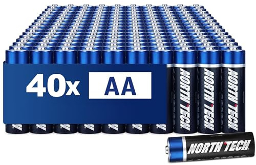 North Tech Ultra Alkaline Batterie-Set I 40 Stück AA Mignon 1,5V I 10 Jahre Lagerfähigkeit I Batterie Radio, Fernbedienung, Taschenlampe und Spielzeug für Kinder