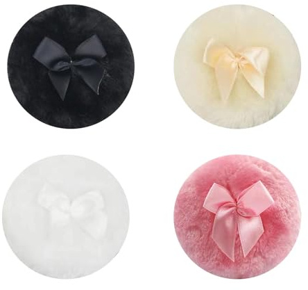4 Pièces Houppettes de Maquillage Velours – Éponges Réutilisables pour Poudre Libre et Compacte. Spécialement Conçues pour Fond de Teint, Blush et Poudre Fixante.