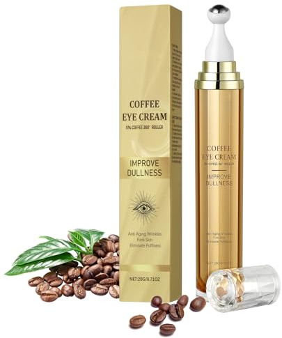 ALIIP Caffeine Eye Serum, Hyaluronic Acid Under Eye Cream Eye Serum with 360° Massage Ball Aging Based Brightening Cream for Improve Skin Elasticity Reduce Fine Lines Dark Circles Puffiness nder