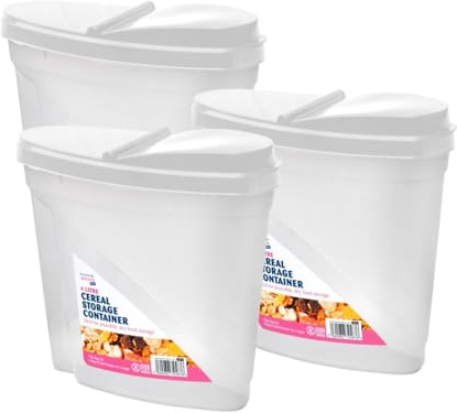 HOMESHOPA 4 Litre Cereal Storage Container, 3 Pack Plastic Dry Food Dispenser, Airtight Flip-Top Lids Box, Easy Pour Spout Canisters, Kitchen Pantry Organiser, Ideal for Cereal, Rice, Pasta & More
