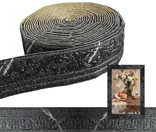 YuLiMirich Bordüre Selbstklebend - 8cm(B)*5mm(D)*10m(L) - 3D Zierleisten Selbstklebende, Stuckleisten Wand, Wasserdicht Wandbordüre, Leisten Selbstklebend für Ecken Linien Decken Dekoration, Schwarz