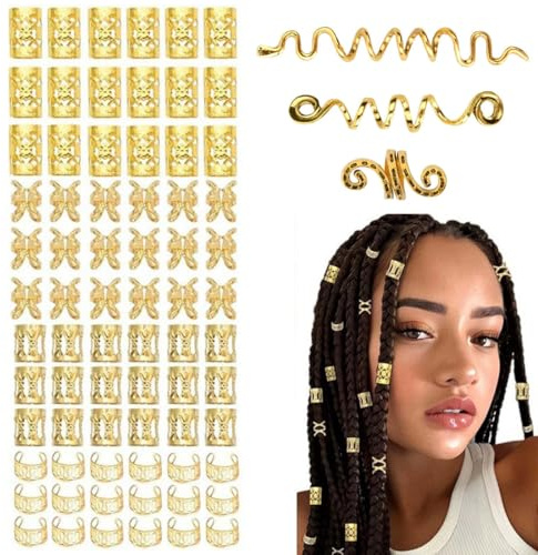 43 Stück Haarschmuck für Zöpfe haarschmuck, Schmuck für Haar Manschetten Clips für Dreadlock Zubehör Haarspiralen Clips Haarschmuck für Dreadlocks für Männer Frauen Mädchen und Jungen Zöpfe (Gold)