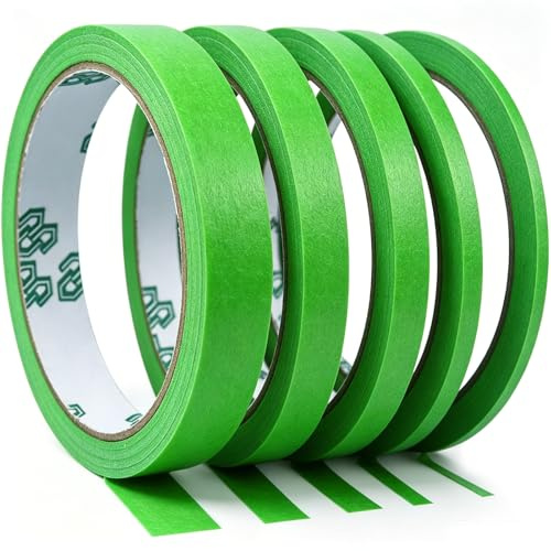 ArtCute 5 Rolls Pinstripe Tape - Thin Painters Tape 1/8, 1/5, 1/3, 2/5, 3/5 Inch Wide - Painting Automotive Masking Tape for DIY, Paint, Art Crafts (Green)