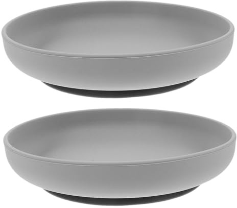 HEMOTON 2 pièces Assiettes à Ventouse Silicone pour Personnes Âgées et Handicapées Anti-débordement avec Bords Hauts Stables et Adaptées pour Patients et Seniors Lot de Gris Foncé