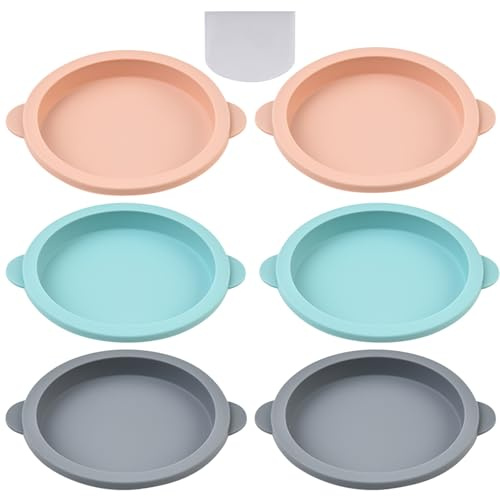 6 Stück Heißluftfritteuse Eierform, 10 cm Rund Airfryer Backform Silikon Hitzebeständig & Antihaftbeschichtet Silikonformen Backen, Pancake Form für Eiersandwiches, Pfannkuchen und Crêpes- Drei Farben