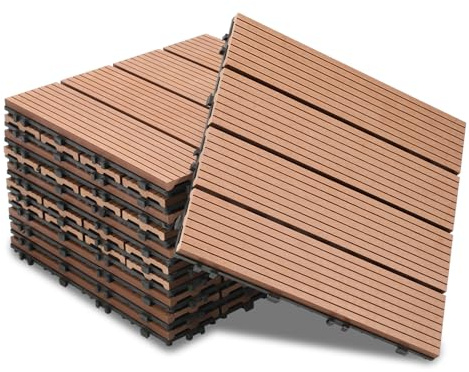 Jaxguom WPC-plattor 30 x 30 cm, 110 stycken balkongplattor för 10 m², WPC terrassplattor med klicksystem, balkong golvbeläggning väderbeständig, vattentät, terrassplattor utomhus brun