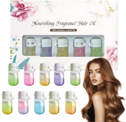 Perfume Hair Care Oil 10 Pack, 1.5ml Capsules with 10 Fragrances for Dry, Frizzy & Damaged Hair, Restoring & Moisturizing Hair Oil for Shiny Hair