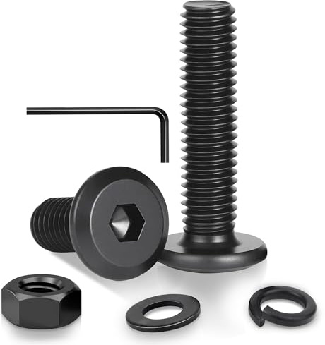 Lot de 22 vis à tête plate à six pans creux en acier inoxydable - M6 x 50 mm - Noir oxydé - Vis de connexion pour meubles avec filetage complet et clé à molette - Éléments de connexion de qualité