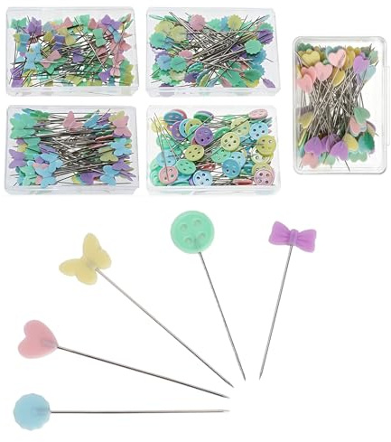 500 Stück Stecknadeln mit Flachem Kopf Set, Mit Flachem Kopf Bunt 5 Formen | Mit Aufbewahrungsbox Lange Stecknadeln Für Nähen Basteln DIY Schneiderarbeiten Schmuck Nähprojekte