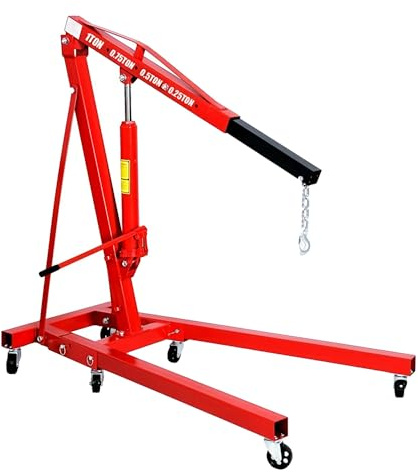Engine Hoist, Heavy Duty Alloy Steel Cherry Picker with Hydraulic Ram Jack, 2200 LBS Capacity for Workshop and Garage