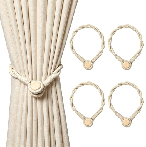 4 Stück Magnetische Vorhang Raffhalter, Moderner Minimalismus Raffhalter für Vorhänge Gardinen Halter Holdbacks Haken Clip, Magnetische Gardinenhalter für Zuhause Büro Hotel Dekorativer Vorhang(Beige)