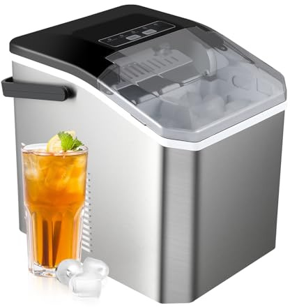 Eiswürfelmaschine, 110 W, 12 kg/24 Stunden – 9 Eiswürfel in 6 Minuten, 2 Eiswürfelgrößen, leise, selbstreinigend und tragbar, Eisaufbewahrung: 0,6 kg/63 Stück, ideal für Haus, Küche, Büro, Bar, Party