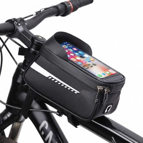 Genérico Bolsa Cuadro de Bicicleta Impermeable -Soporte Móvil Cuadro Frontal Manillar Bici Montaña y Carretera, Funda Táctil TPU para Smartphone Bolsa Ciclismo Tubo Superior Ranura para Auriculares