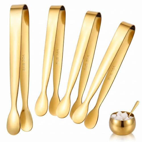 Lot de 4 Pinces à Sucre Dorées en Acier Inox 304 pour Glaçons et Buffet | Lot de 4 pinces de service dorées en acier inox 304, embout rond, polyvalentes pour glaçons, sucre, buffet et tea time.