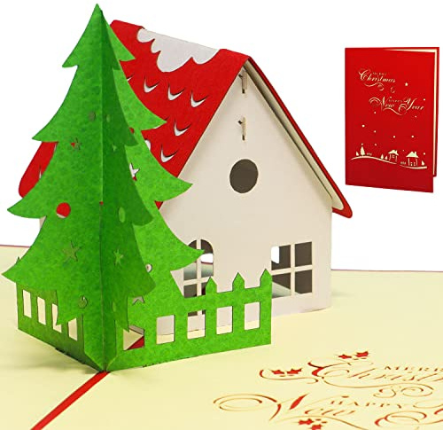 LINPopUp, LIN17717, Pop-Up-3D Karte-Weihnachtskarte, Glückwunschkarte, Haus Weihnachten, N414