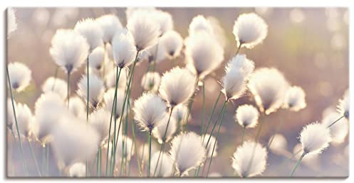 ARTLAND Wanddeko Leinwand Bilder Wandbild 150 x 75 cm Natur Zauber Idyll Frühling Moor Pflanzen Gräser Blumen Wollgras T2BZ