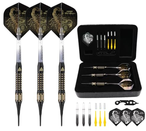 CUESOUL 16 Grams Deluxe Soft Tip Darts Set with Luxury Case（Black Scorpion Series）