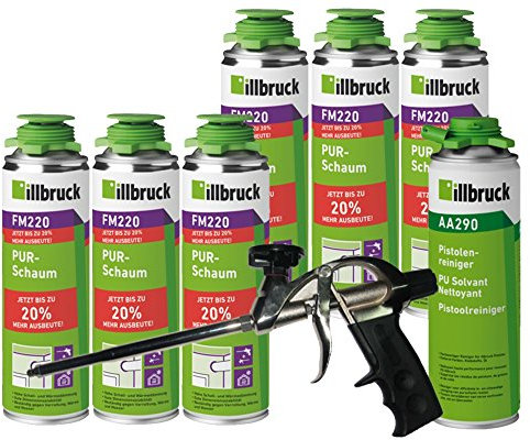 illbruck Profi Set 6x FM220 Bauschaum PUR-Schaum á 500ml Dosen + illbruck AA290 Reiniger + Schaumpistole Professionell