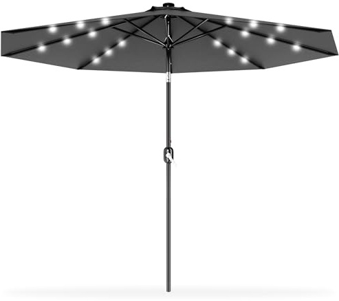 HENGMEI 300cm ALU Sonnenschirm Gartenschirm Terrassenschirm Marktschirm Ampelschirm Strandschirm Kurbelschirm mit UV Schutz 40+, Solar LED (300cm, Dunkelgrau)
