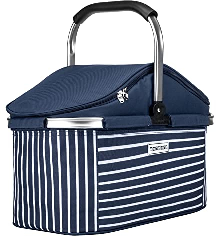 anndora Einkaufskorb 25 L Isolierkorb Picknick Kühlkorb - blau weiß gestreift