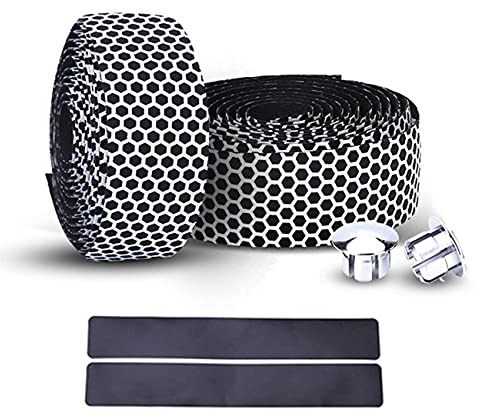PLATT Road Bike Handlebar Tapes Bicycle Bar Tape Superior Breathable Hexagon Non-Slip Bike Handlebar Tape Bike with Bar End Plugs,White (2PCS Per Set)