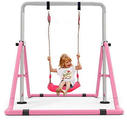 Turnreck Gymnastik Kinder Reckanlage Turnstangen Horizontale Bar Trainingsgeräte Klappbar Horizontale Leiste Gymnastik Reck für Kinder Training Höhenverstellbar(Pink)