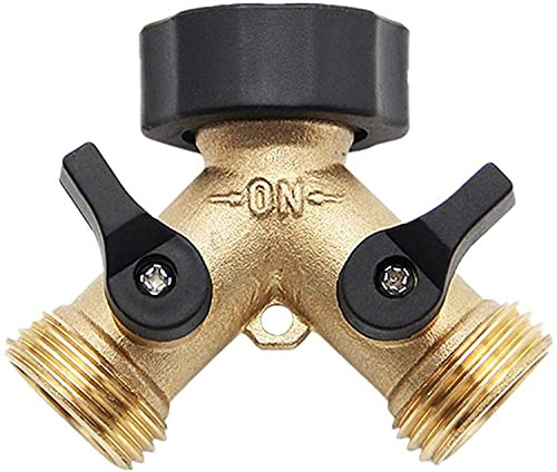 2-Wege Y-Verteiler, Doppel-Waschmaschinen-Wasserhahn, 3/4 Zoll aus robustem Messing, Schlauchanschluss mit 2-Wege-Absperrhahn, für Sanitär, Doppel-Waschmaschinen-Wasserhahn, Garten