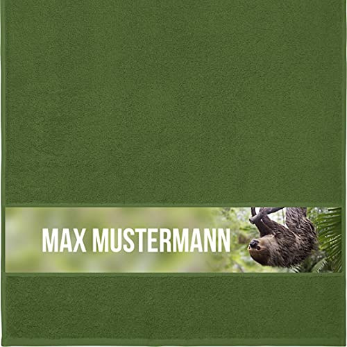 Manutextur Handtuch mit Namen - personalisiert - Motiv Faultier - viele Farben & Motive - Dusch-Handtuch - dunkelgrün - Größe 50x100 cm - persönliches Geschenk mit Wunsch-Motiv und Wunsch-Name