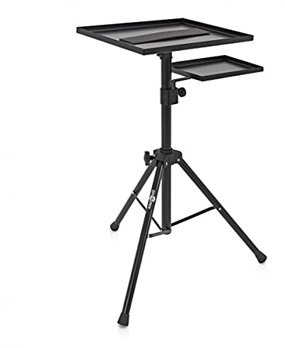 Adjustable Tripod Laptop Floor Stand with Mouse Shelf by Gear4music | Ideal for laptops, samplers and interfaces, stable tripod stand, ridged edges prevent slipping, mouse shelf included
