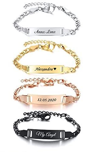 aplusashop ID Edelstahl Baby, Kinder Armband mit Gravur nach Wunsch Mädchen, zierlich Neu (Silber, Mit Gravur)