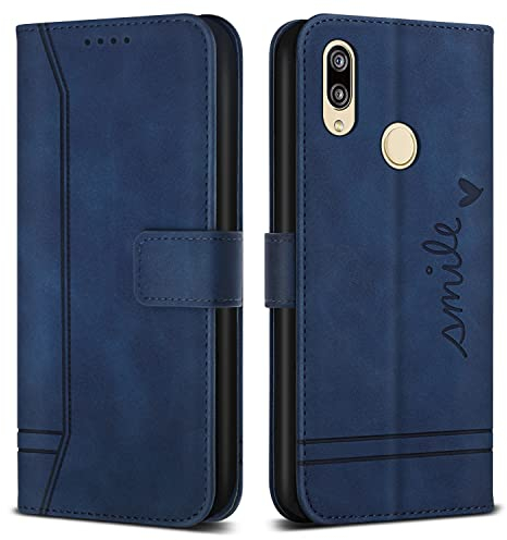 Bravoday Hülle für Huawei Honor 10 Lite/Huawei P Smart 2019, PU Ledertasche Handyhülle Flip Schutzhülle Kompatibel mit Honor 10 Lite/Huawei P Smart 2019, mit Kartenfäch & Kickstand, Blau