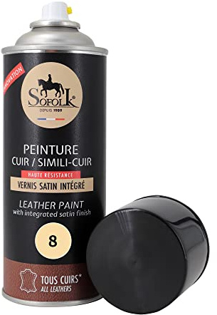 Sofolk - Lederfarbe mit integriertem Lack - Rückfärbung von beschädigtem, zerkratztem und verfärbtem Leder: Lenkrad, Autositz, Sofa, Schuhe, Jacke und Kleidung - Aerosol 400ml - 08-Light beige