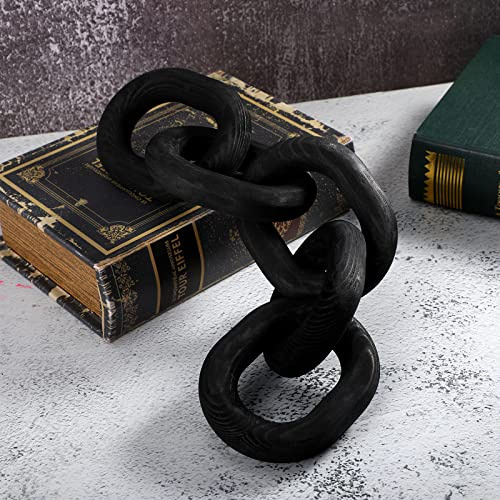 Queekay Decorative Wood Chain Link Decor Rustic 5 Link Wooden Chain Decor Ornament Farmhouse Home Decoration Hand Carved Wooden Crafts Ornaments for Coffee Table(Black)