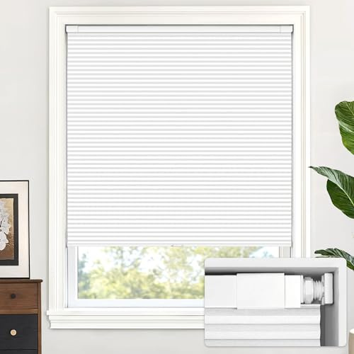 LazBlinds Cordless Cellular Shades, No Tools No Drill Blackout Honeycomb Shades Pleated Blinds for Windows, 34'' W x 36'' H, Silver White