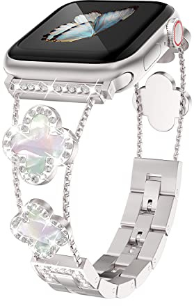 Musk-MSKR diamantmetallband ger din klocka glitter - kompatibelt med Apple Watch serie 8/7/6/5/4/3/2/1SE/Ultra - klöver är enkel och elegant, passar kvinnors storlekar 38 mm 40 mm 41 mm 42 mm 44 mm 45