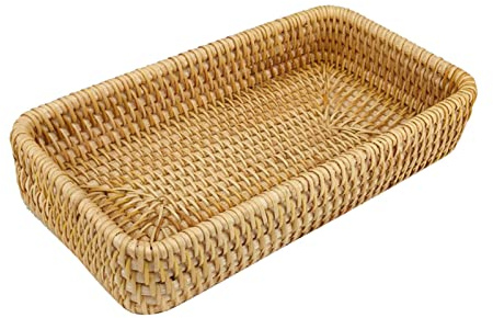 Bandeja de Servicio de Ratán Rectangular, Cesta de Mimbre Tejida a Mano para Organización y Almacenamiento de Mesa (S)